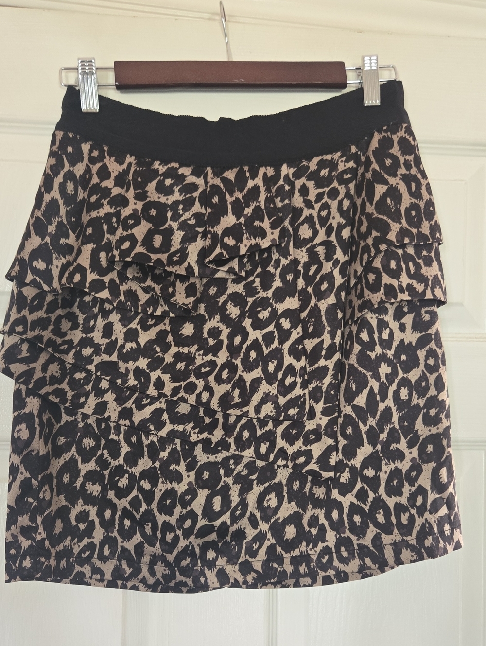 Dynamite Black and Tan Leopard Ruffle Mini Skirt